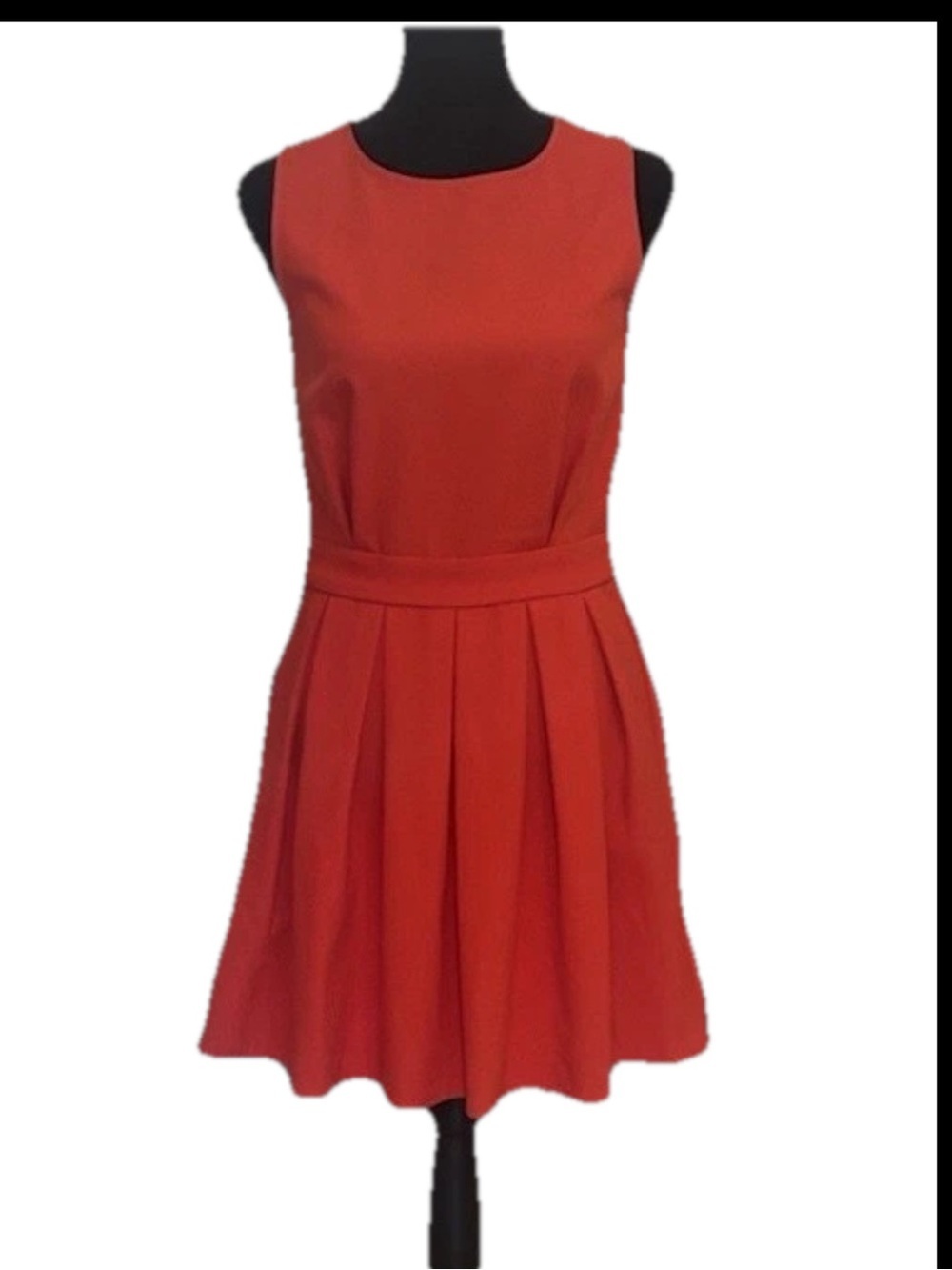 Red Solid Pleated Ruffle Sleeveless Skater Dress Short Round Neck Women S